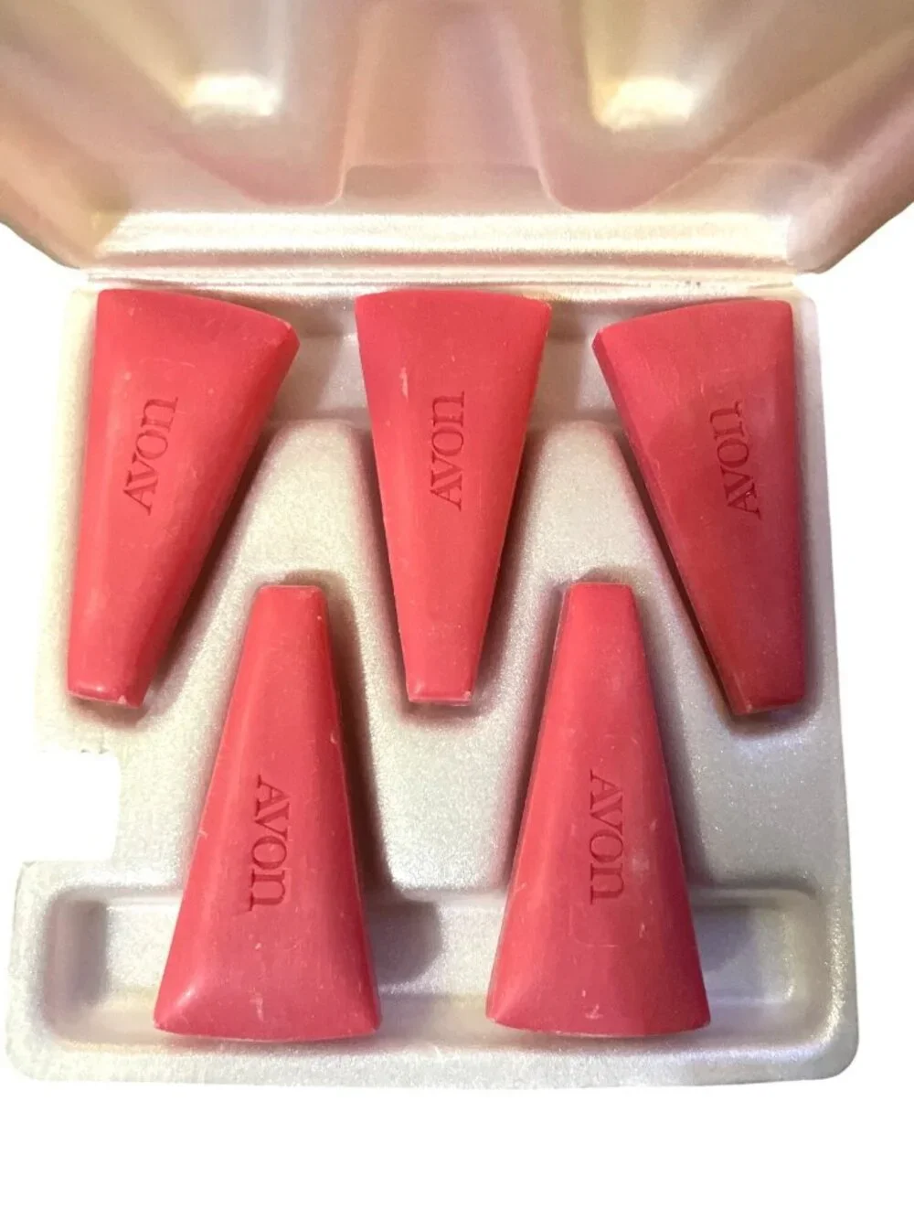Vintage Avon Hostess Fancy Fan Soap Dish & 4 Pink Soaps NOS Original Box